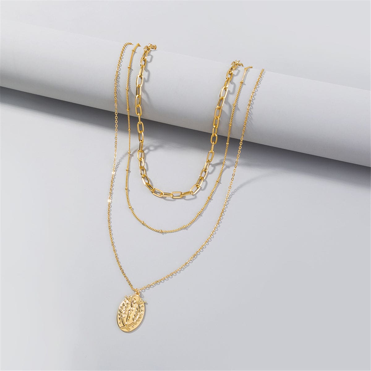 Goldtone Jesus Layered Pendant Necklace
