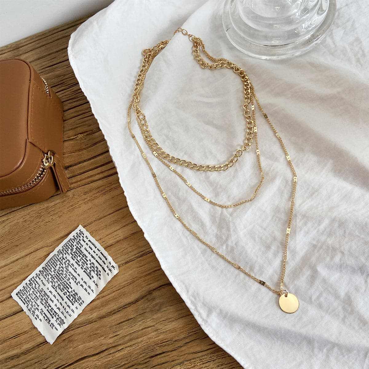 Goldtone Coin Curb Chain Layered Pendant Necklace