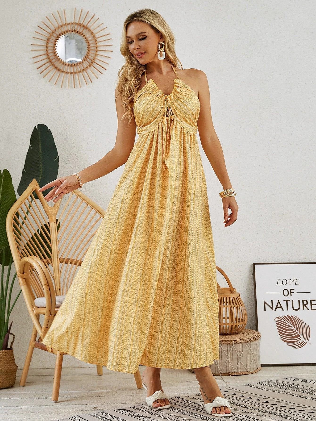 Bohemian Halter Maxi Dress - Women's Summer Sleeveless Flowy Beach Dre Bohemian Halter Maxi Dress - Women's Summer Sleeveless Flowy Beach Dre