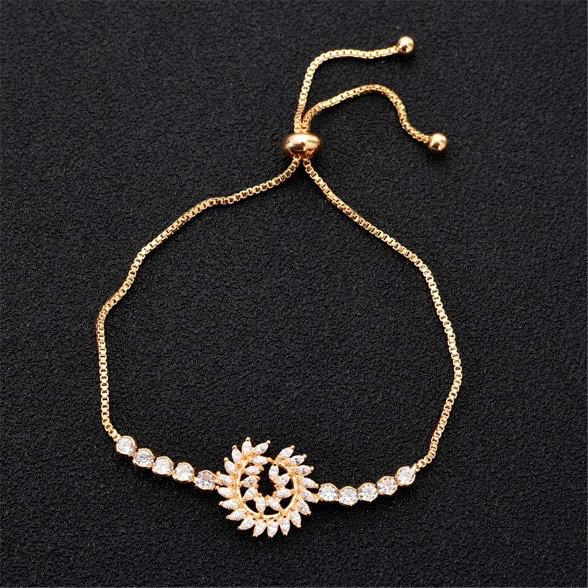 Cubic Zirconia & Crystal Goldtone Feather Adjustable Bracelet