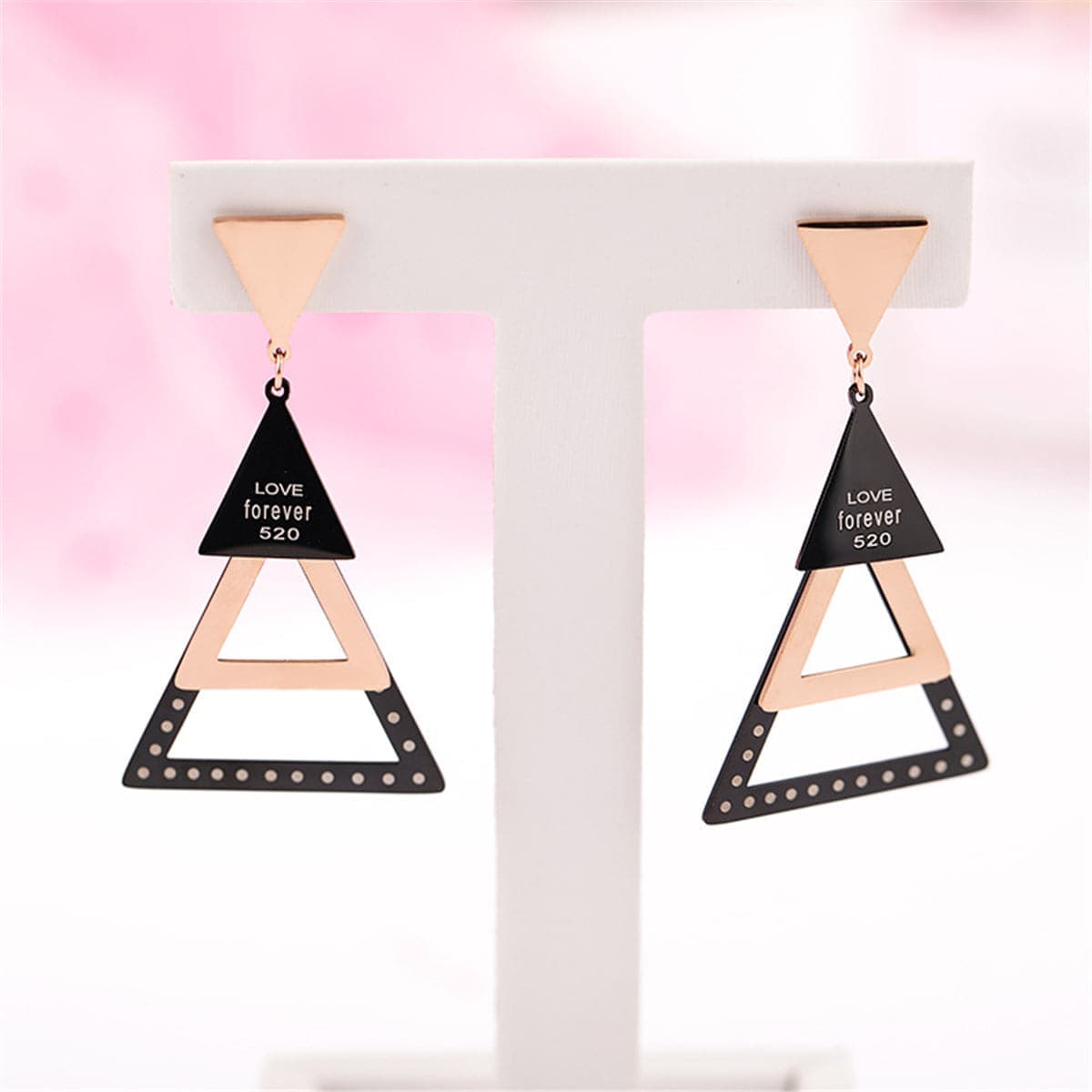 Rose Goldtone Triple Triangle Drop Earring