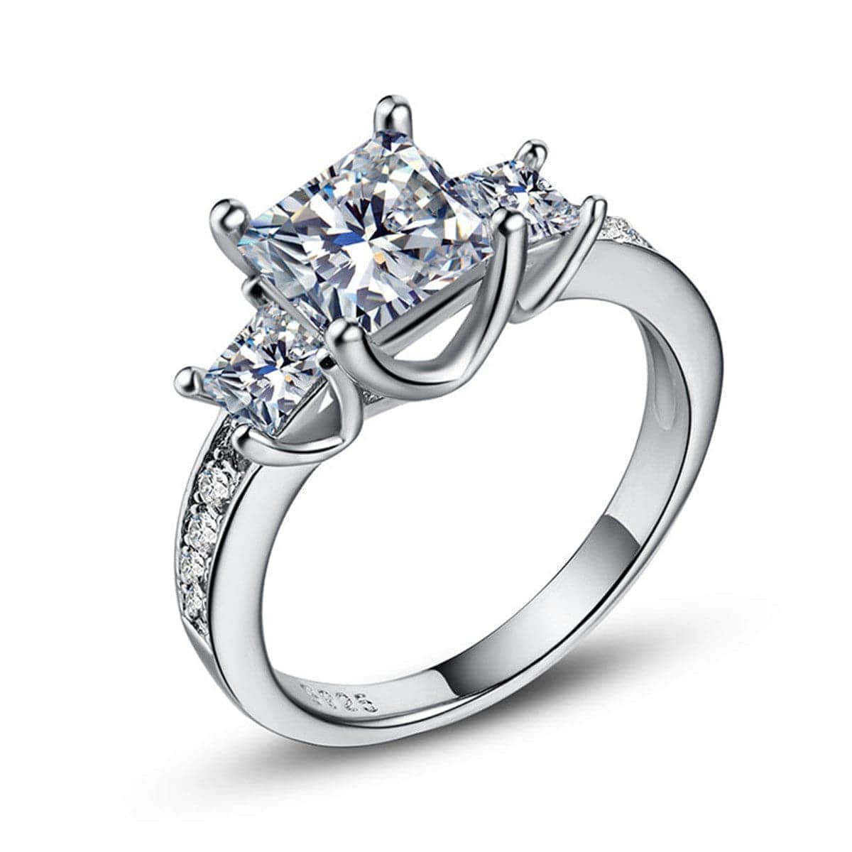 Cubic Zirconia & Silvertone Triple Princess-Cut Ring