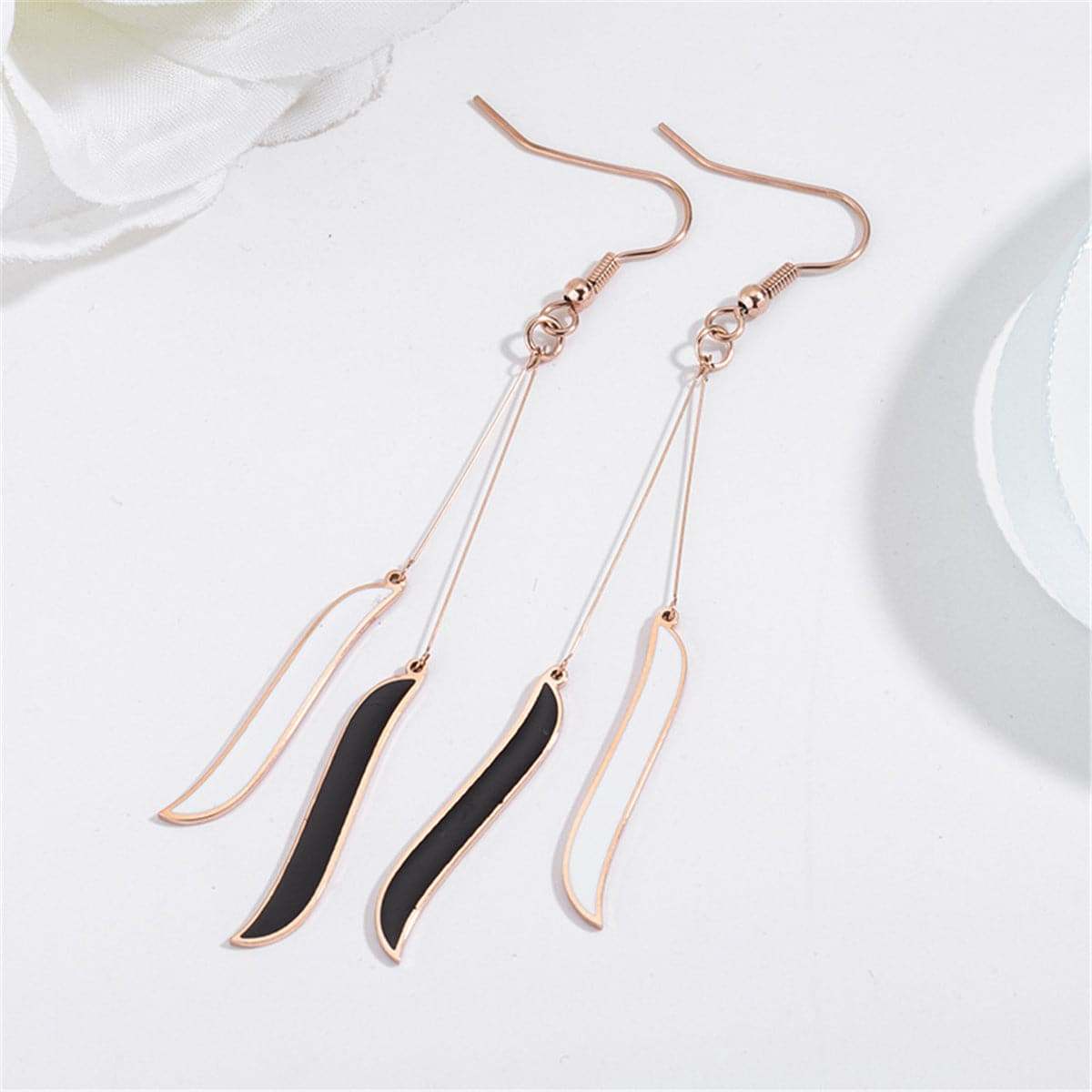 Black & Rose Goldtone Salix Leaf Drop Earrings