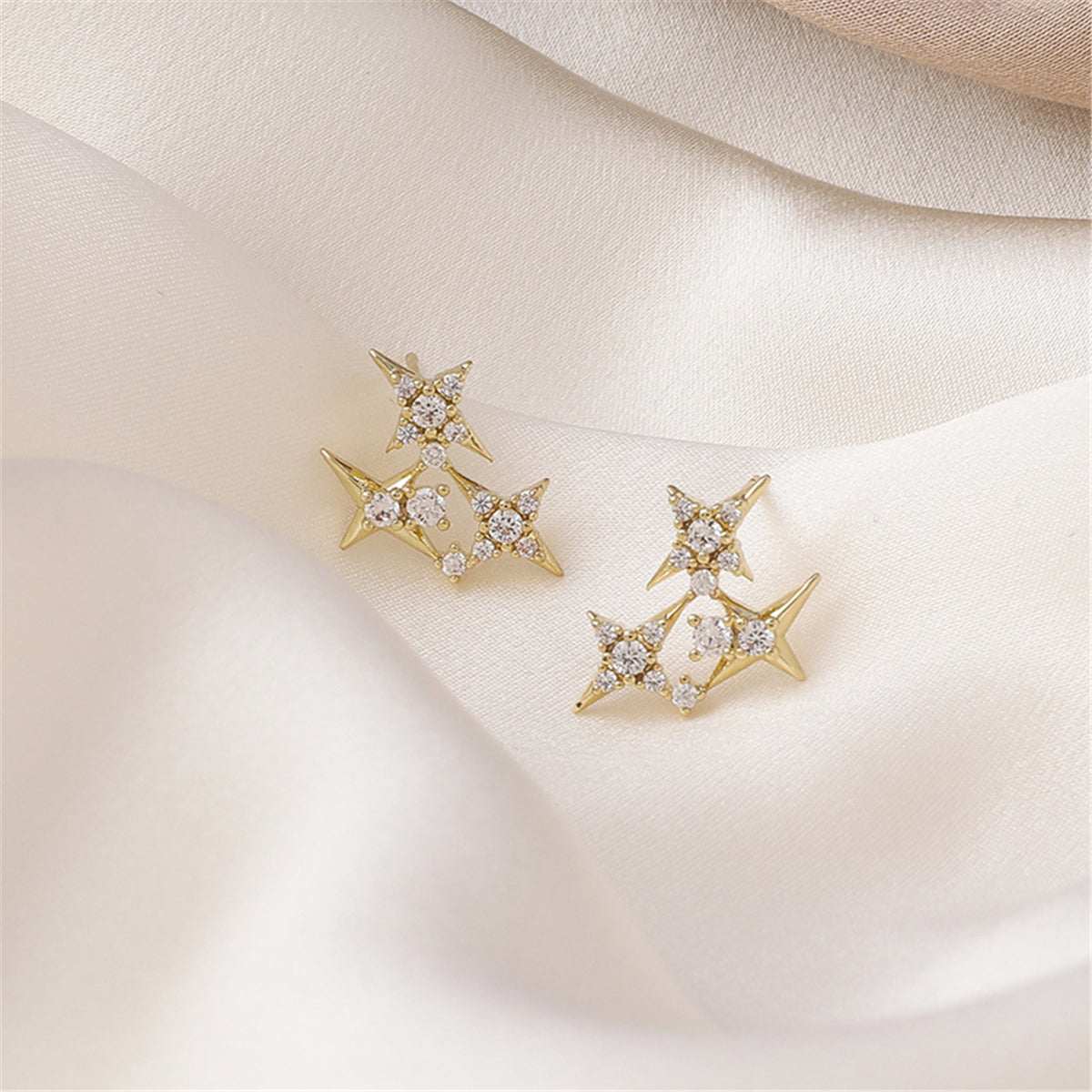Cubic Zirconia & 18K Gold-Plate Star Cluster Stud Earrings