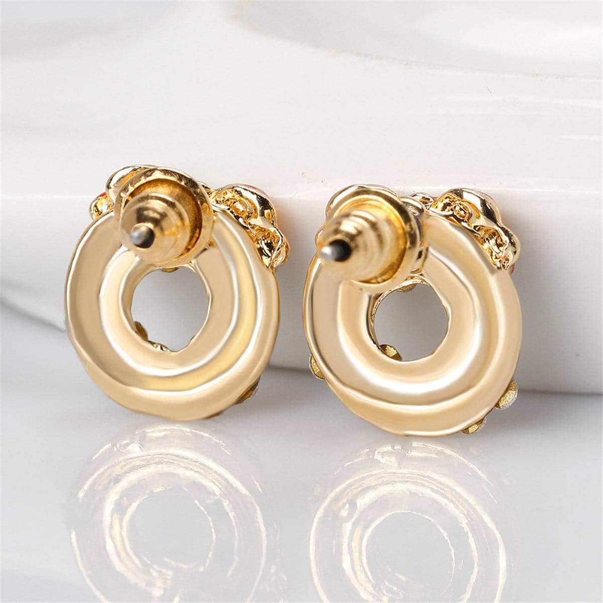 Cubic Zirconia & Enamel Goldtone Wreath with Bow Stud Earrings