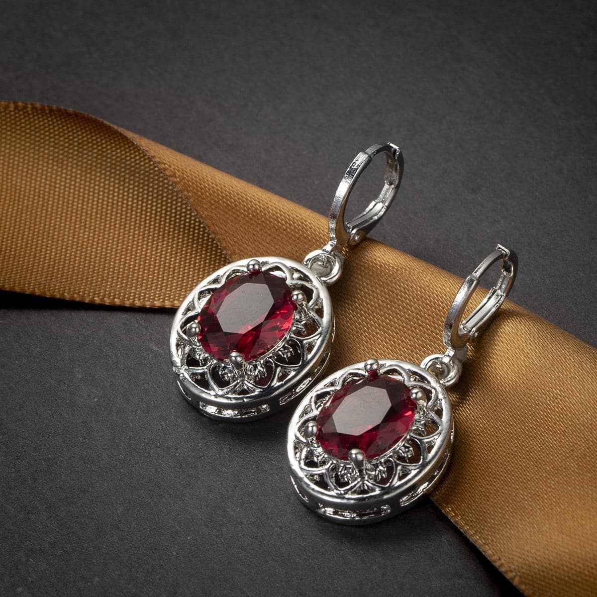 Rose Crystal & Silvertone Oval Drop Earrings