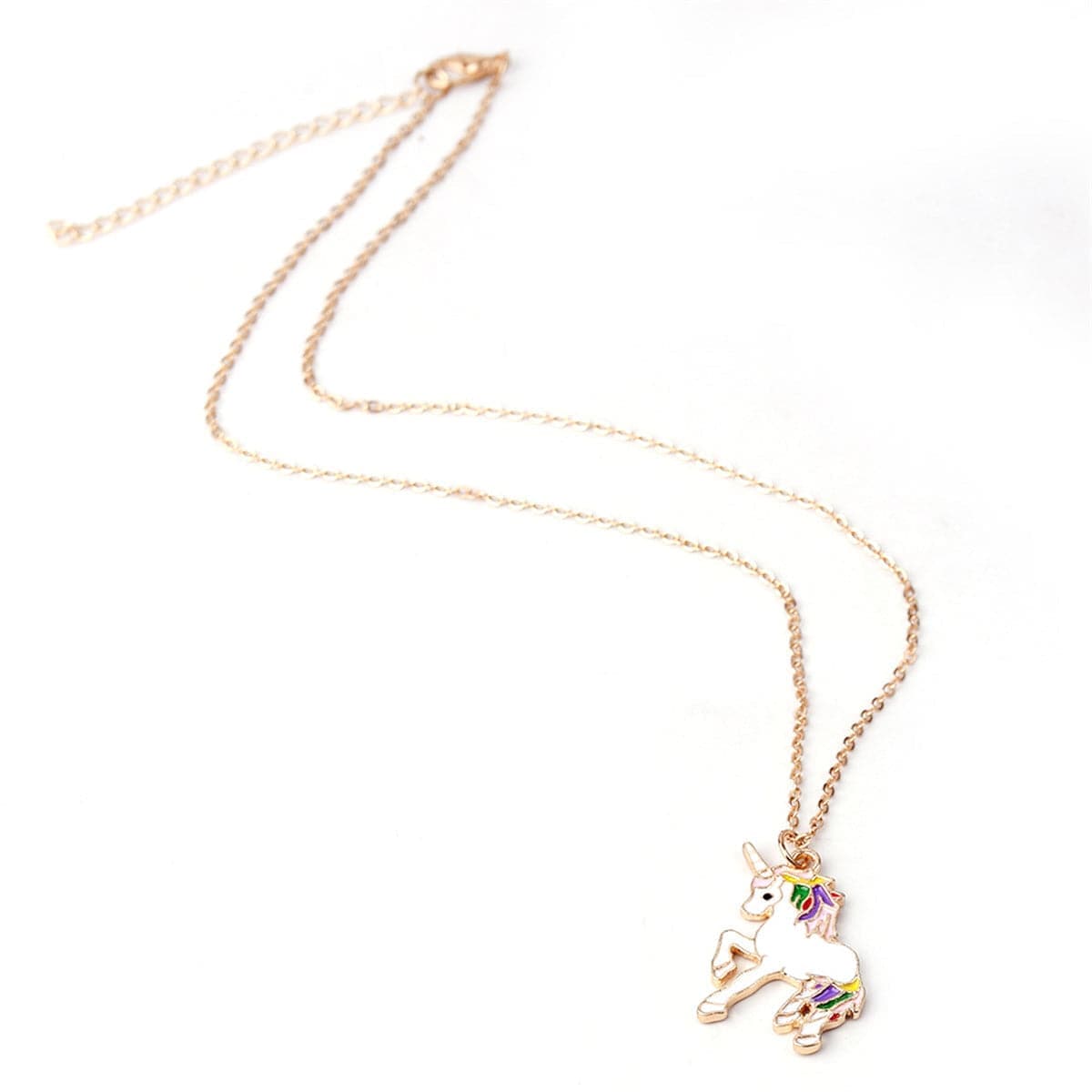 White Enamel & Goldtone Unicorn Pendant Necklace