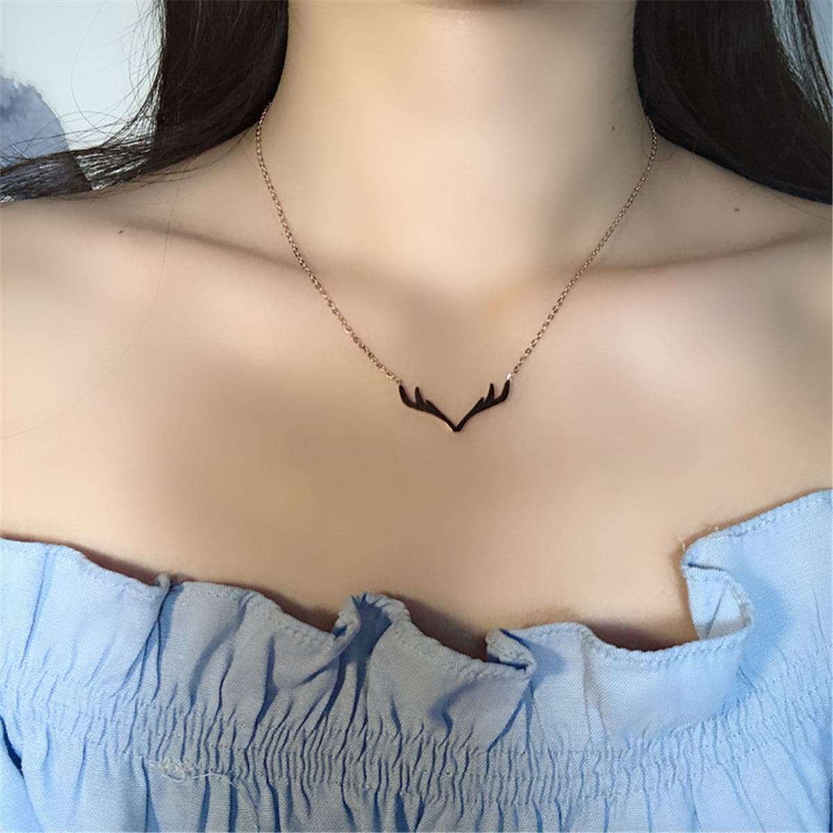 Rose Goldtone Antler Pendant Necklace