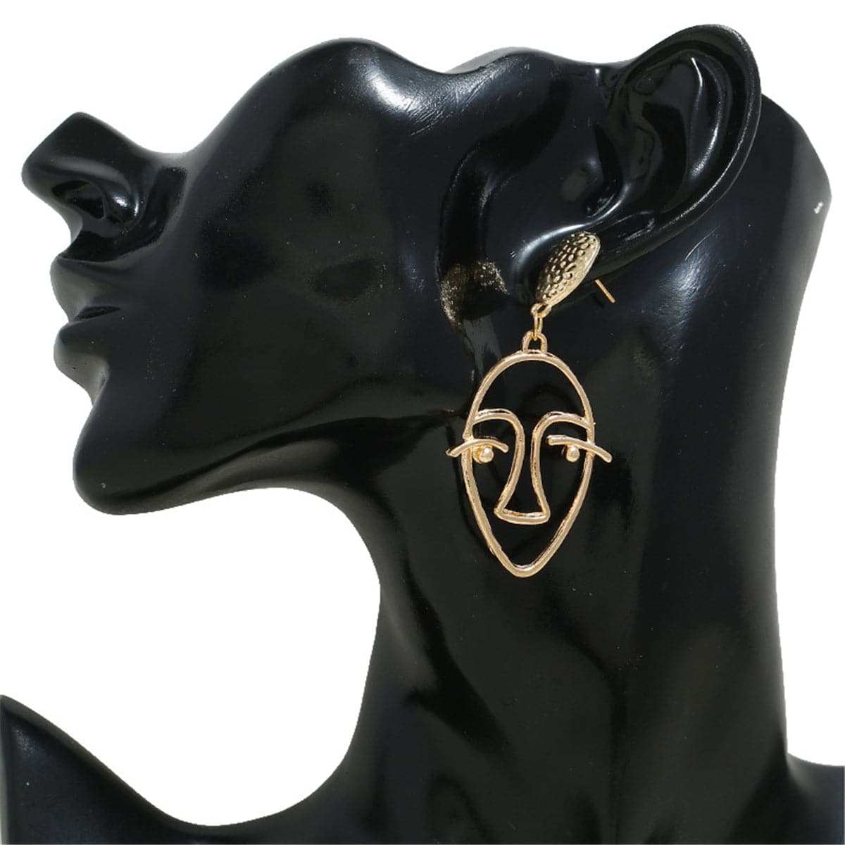 Goldtone Hollow Face Drop Earrings