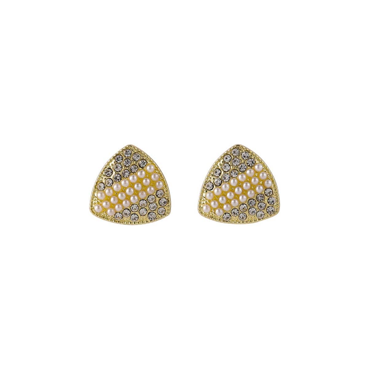 Pearl & Cubic Zirconia Stripe Pavé Triangle Stud Earrings