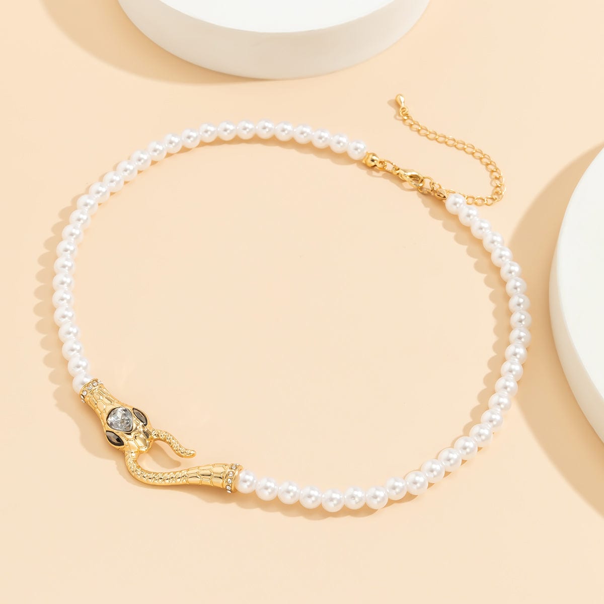 Crystal & Pearl Goldtone Snake Necklace
