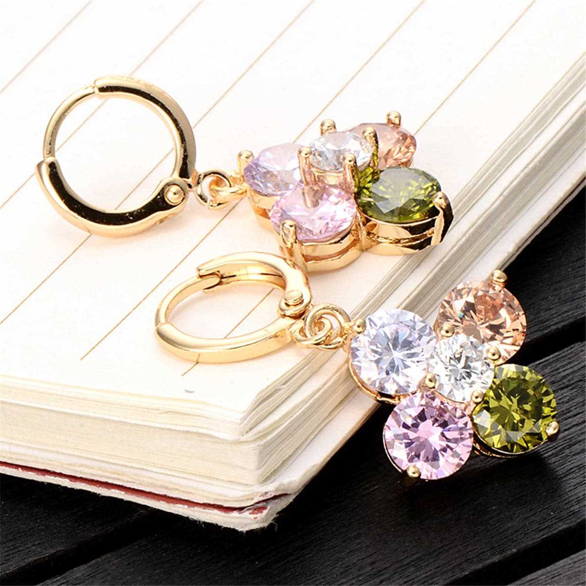 Cubic Zirconia & Goldtone Flower Drop Earrings