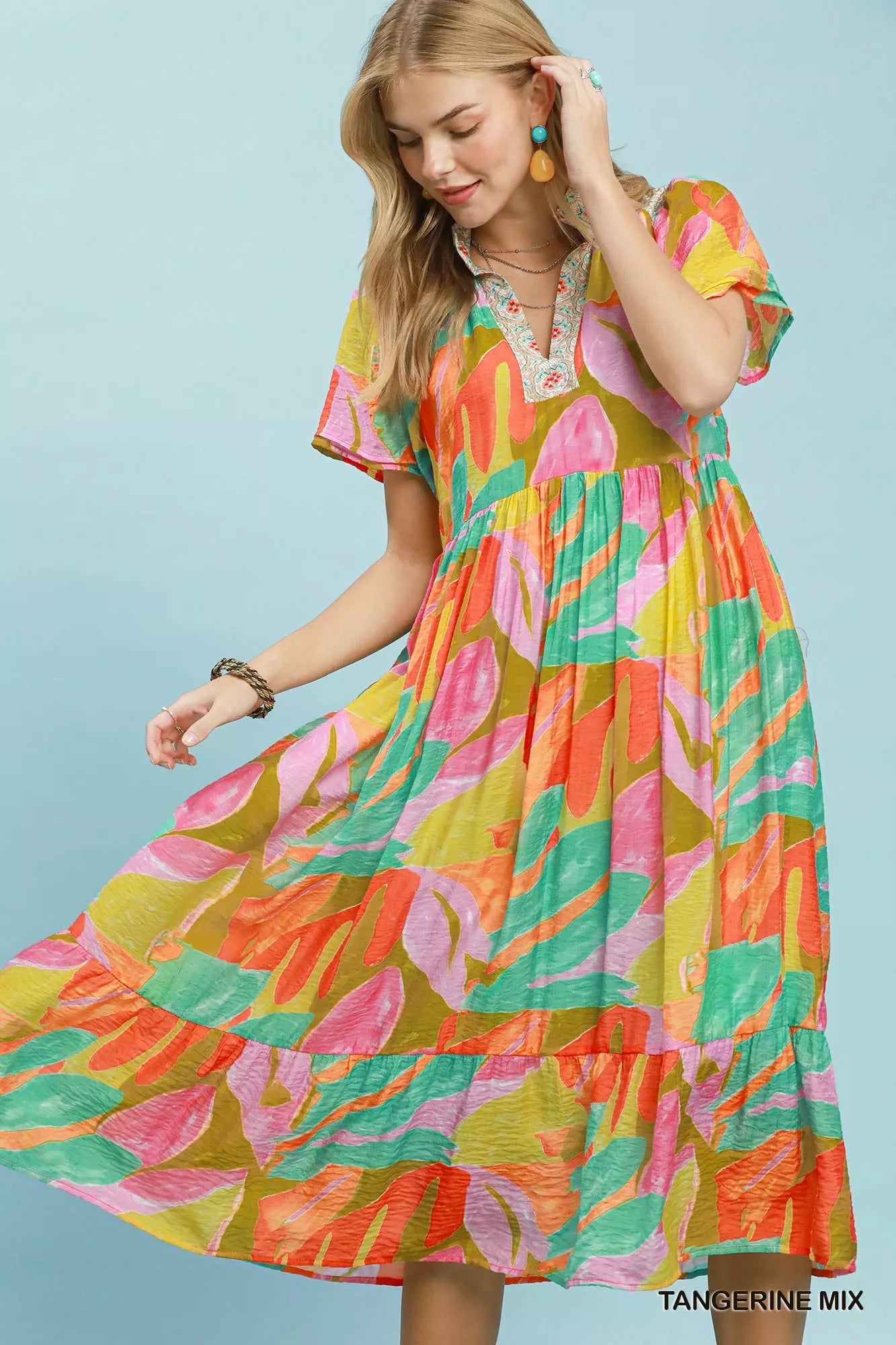 Umgee Abstract Tropical Print Tiered Midi Dress – Zulily