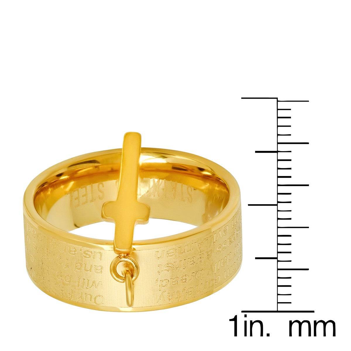 Our Father Prayer Ring Band With Cross Charm