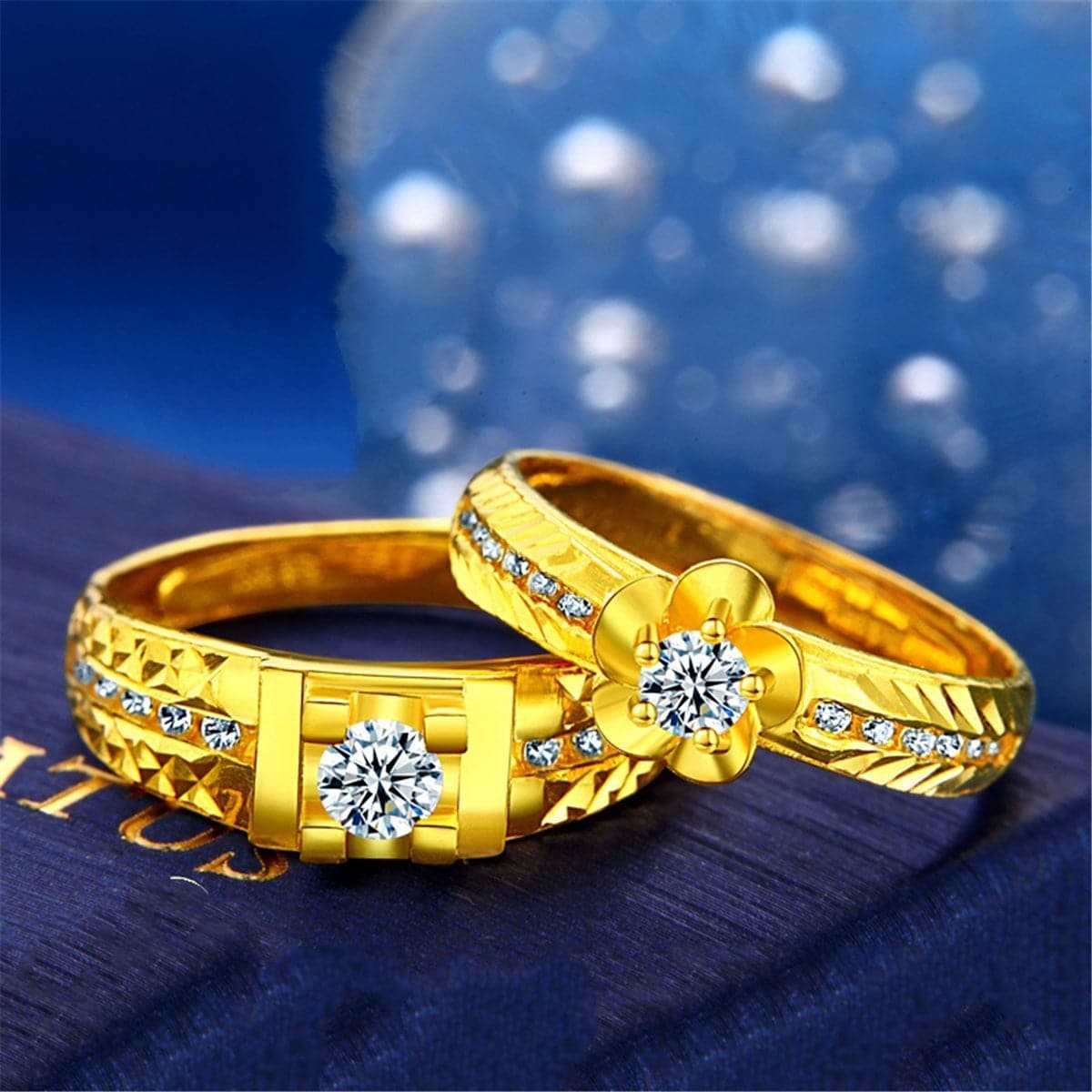 Cubic Zirconia & Goldtone Flower Ring Set