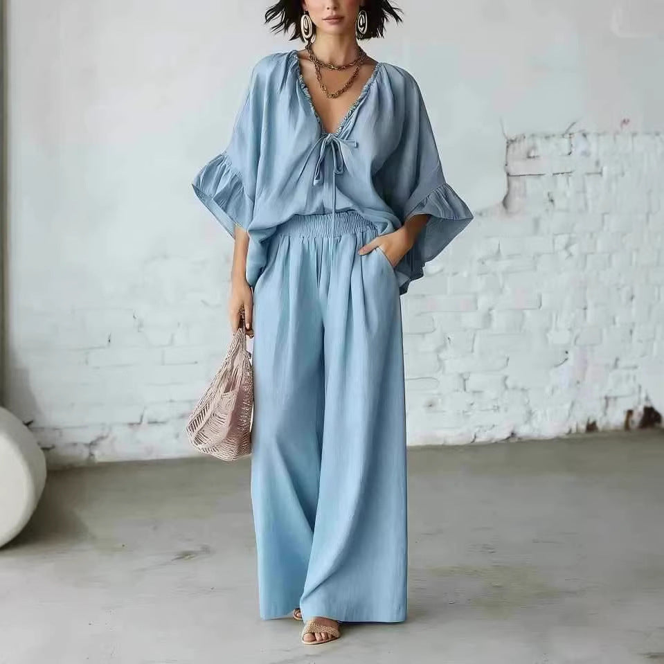 Women's Loose-Fit V-Neck Top & Wide-Leg Pants Two-Piece Set Zulily Women's Loose-Fit V-Neck Top & Wide-Leg Pants Two-Piece Set Zulily