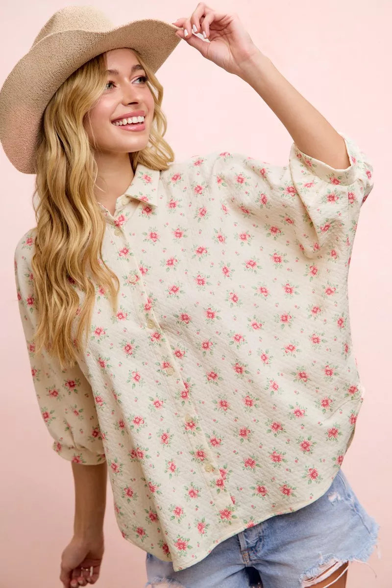 BiBi Flower Printed Short Dolman Blouse Top – Zulily