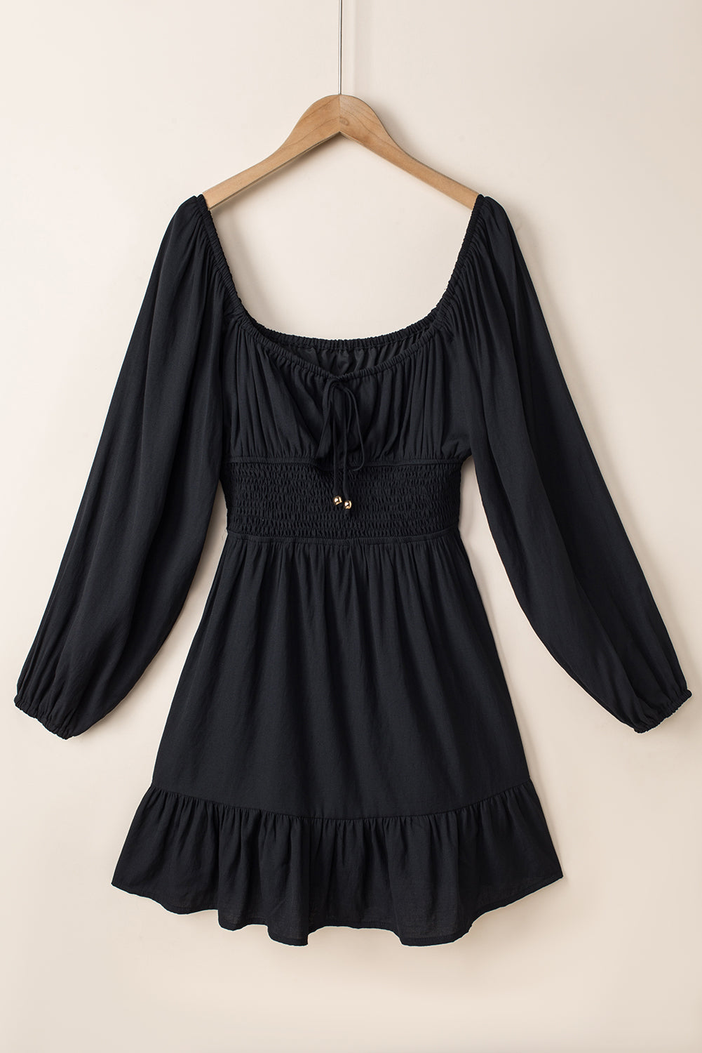 Threaded Pear Tatum Drawstring Ruffle Mini Dress