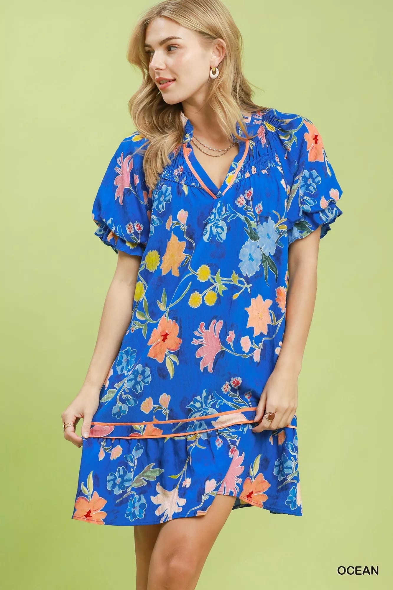 DBLCLK Women's Floral Ruffle Hem Mini Dress OCEAN / S