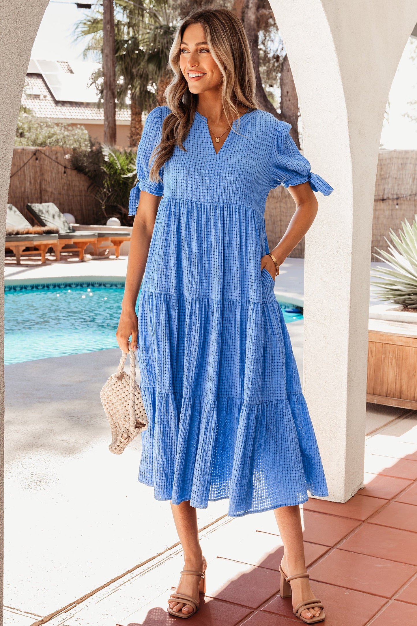 Threaded Pear Madelynn Sleeve Tiered Midi Dress