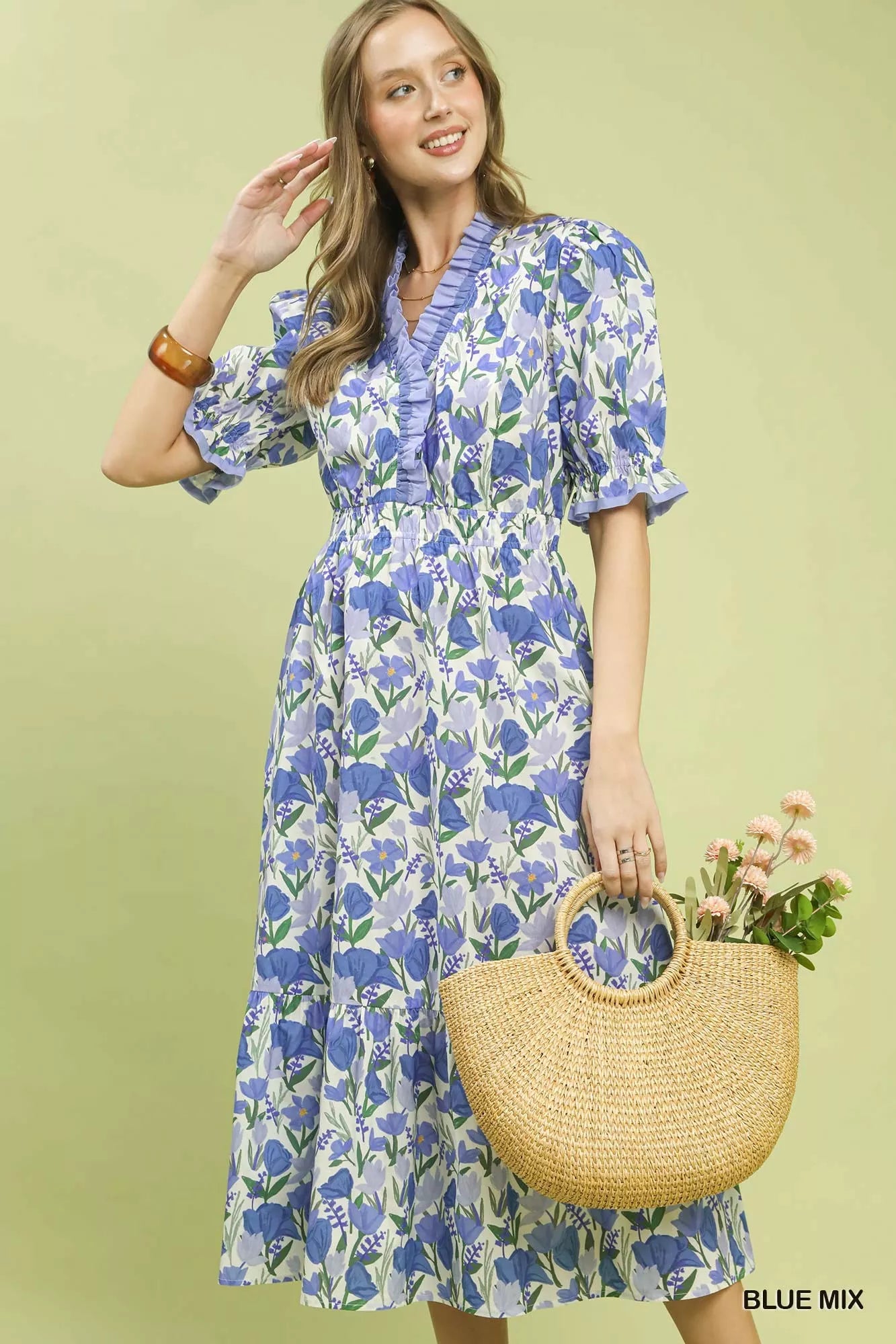 Umgee Floral Ruffle Trim Tiered Midi Dress – Zulily