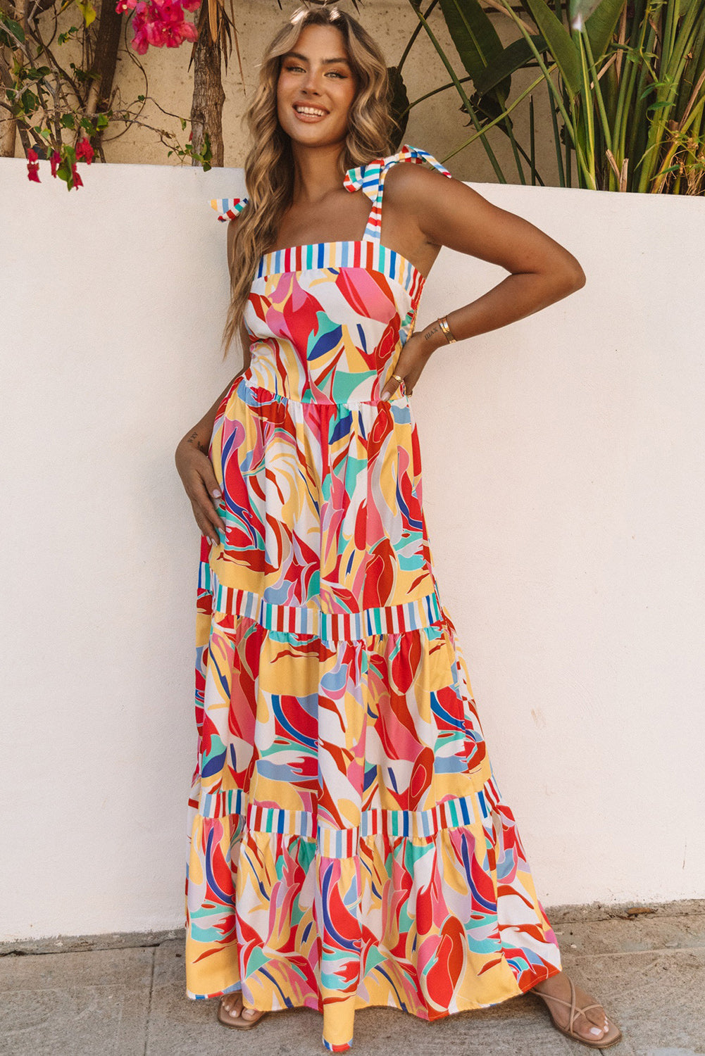 Threaded Pear Milan Striped Trim Maxi Sundress