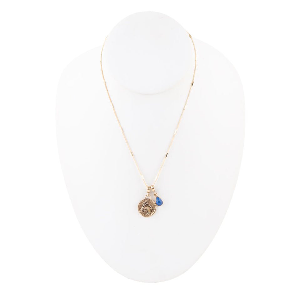 Capricorn - Zodiac Blue Lapis Golden Charm Necklace