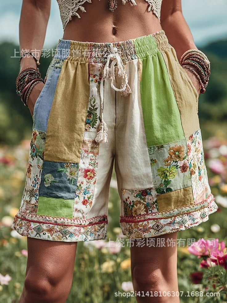 Women’s Retro Floral Print Casual Shorts