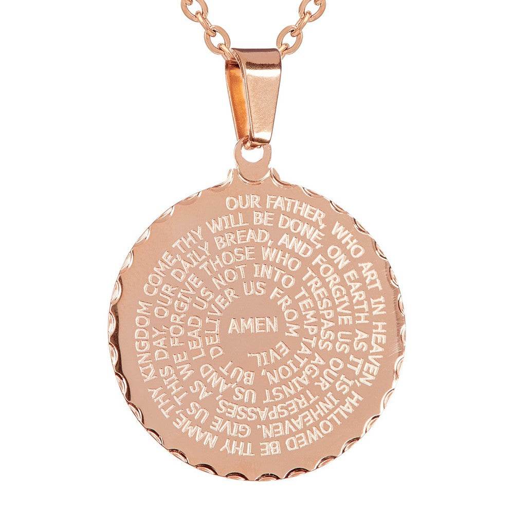 SteelTime Women's Stainless Steel Our Father English Prayer Round Pendant