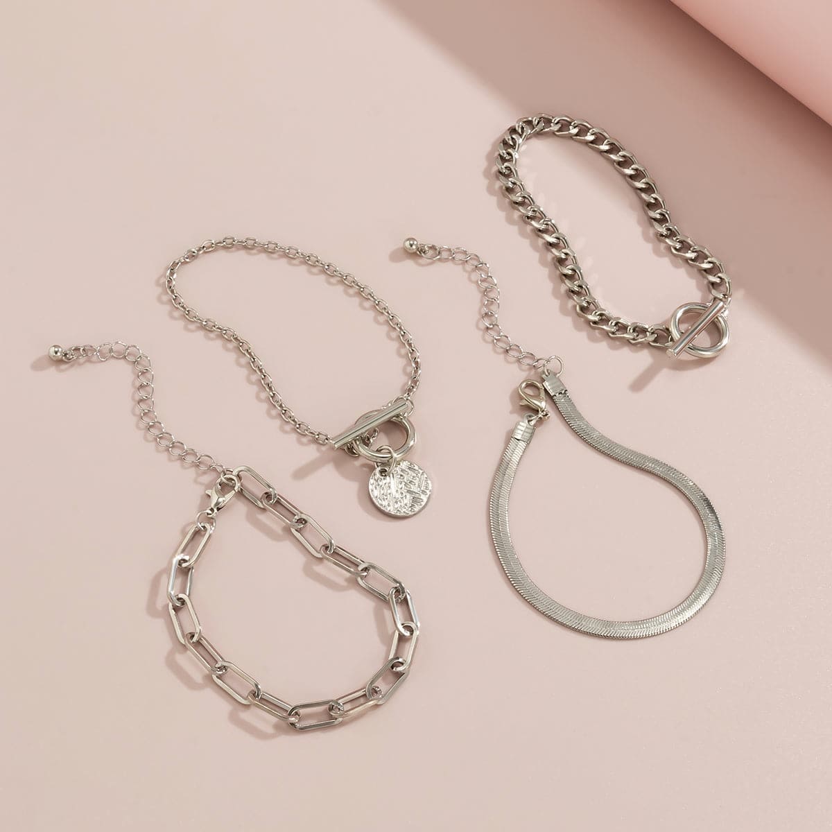 Silvertone Chain Toggle Bracelet Set