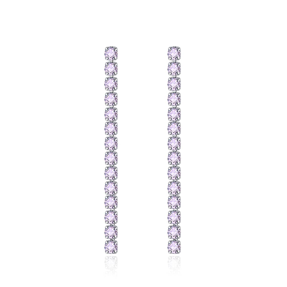 Purple Cubic Zirconia & Silvertone Tassel Drop Earrings