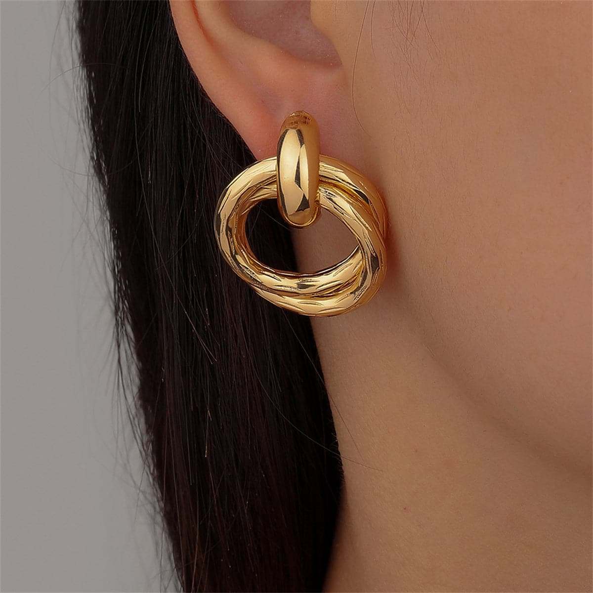 Goldtone Double Circle Interlocked Stud Earrings