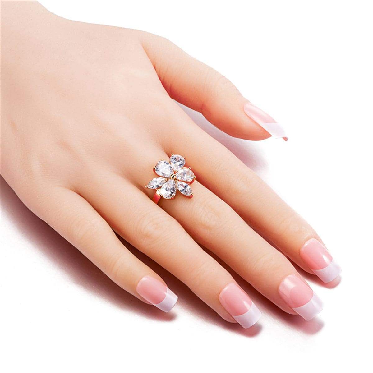 Crystal & Rose Goldtone Floral Ring