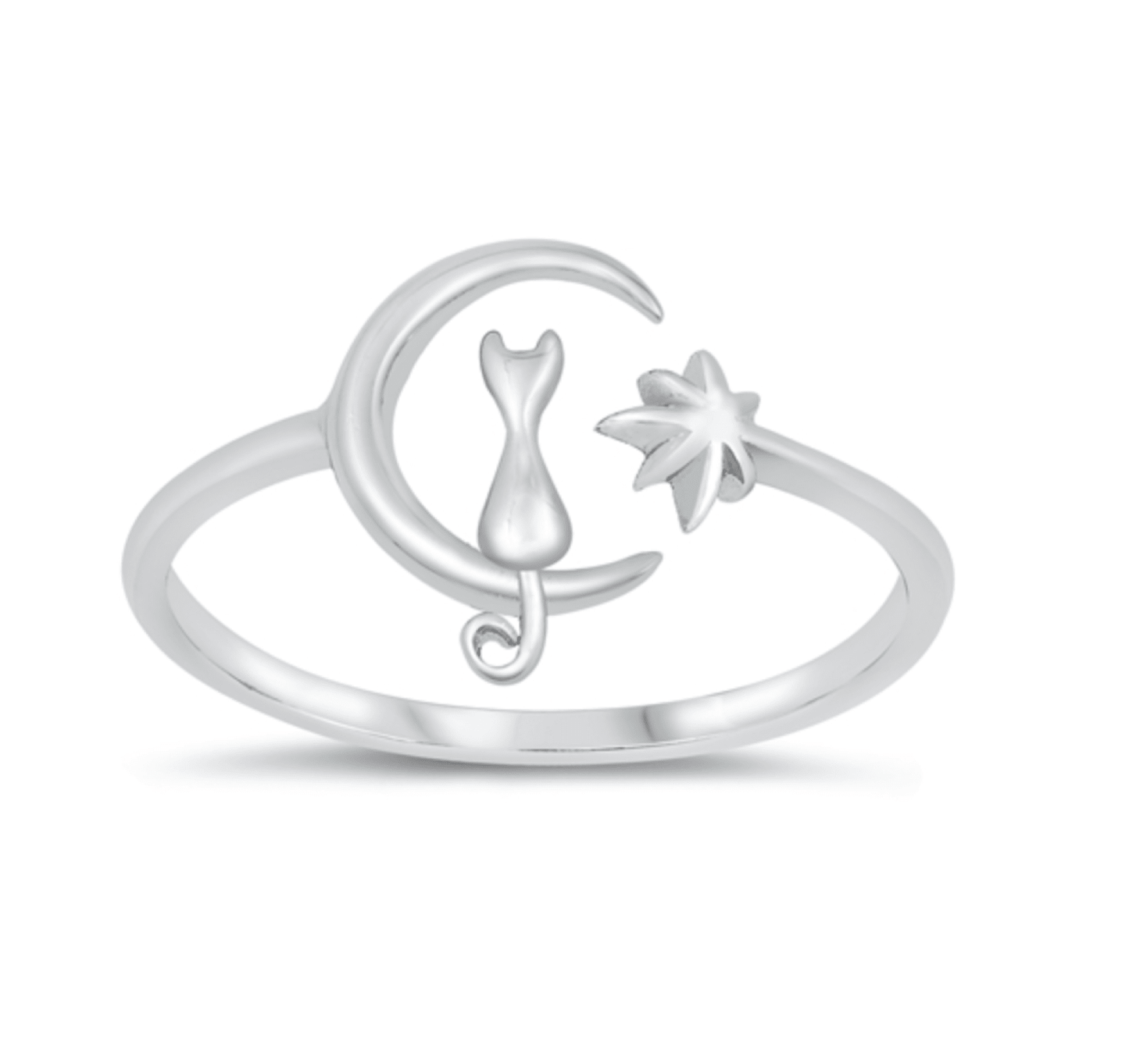 Cat on Crescent Moon & Star-