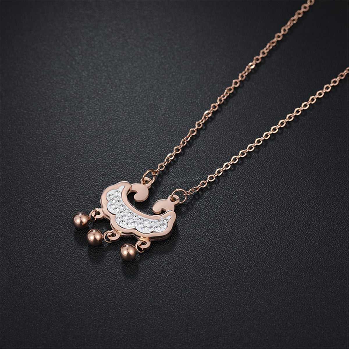 Cubic Zirconia Rose Goldtone Lock Of Longevity Pendant Necklace