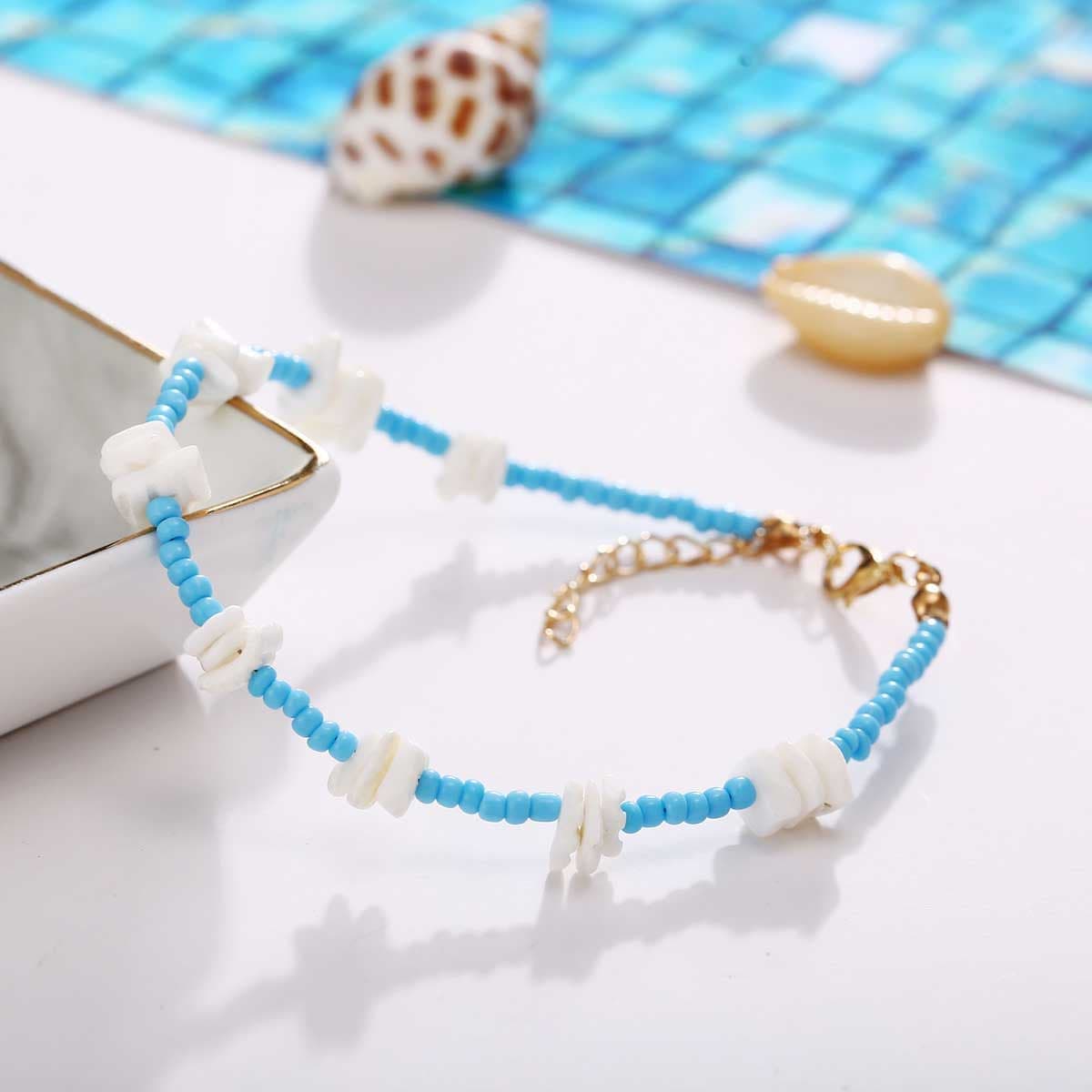Shell & Howlite Goldtone Beaded Station Anklet