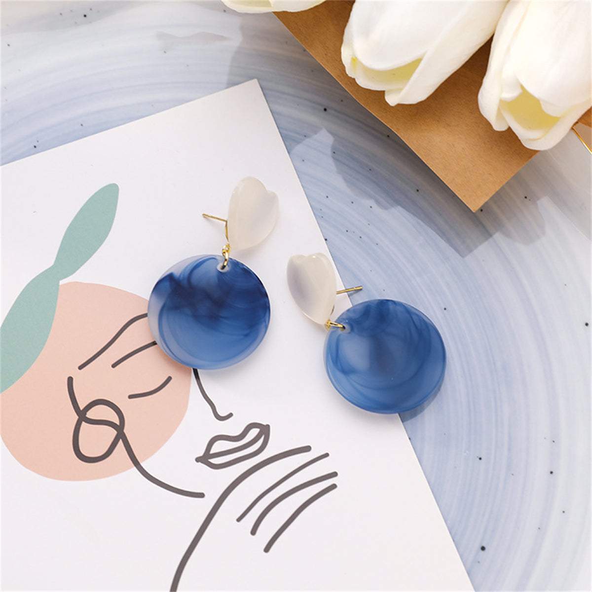 Cat's Eye & Resin Goldtone Heart Drop Earrings