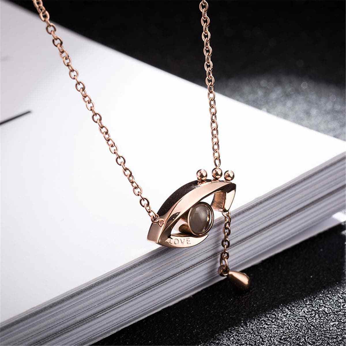 Cubic Zirconia & Rose Goldtone Eye & Teardrop Pendant Necklace