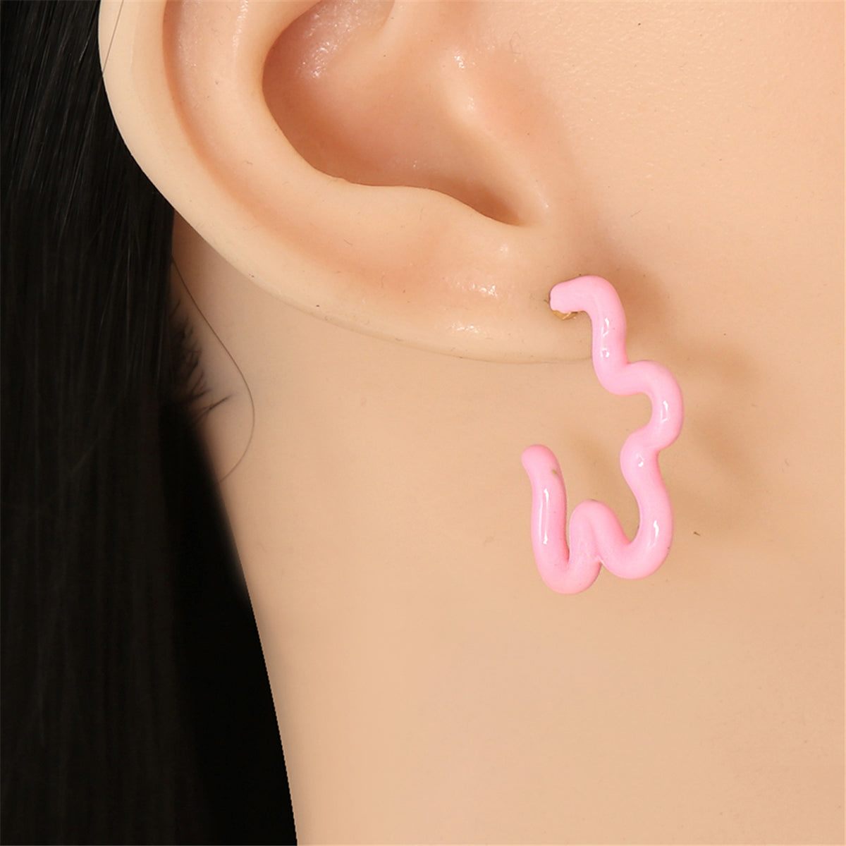 Pink Enamel & Goldtone Open Flower Stud Earrings