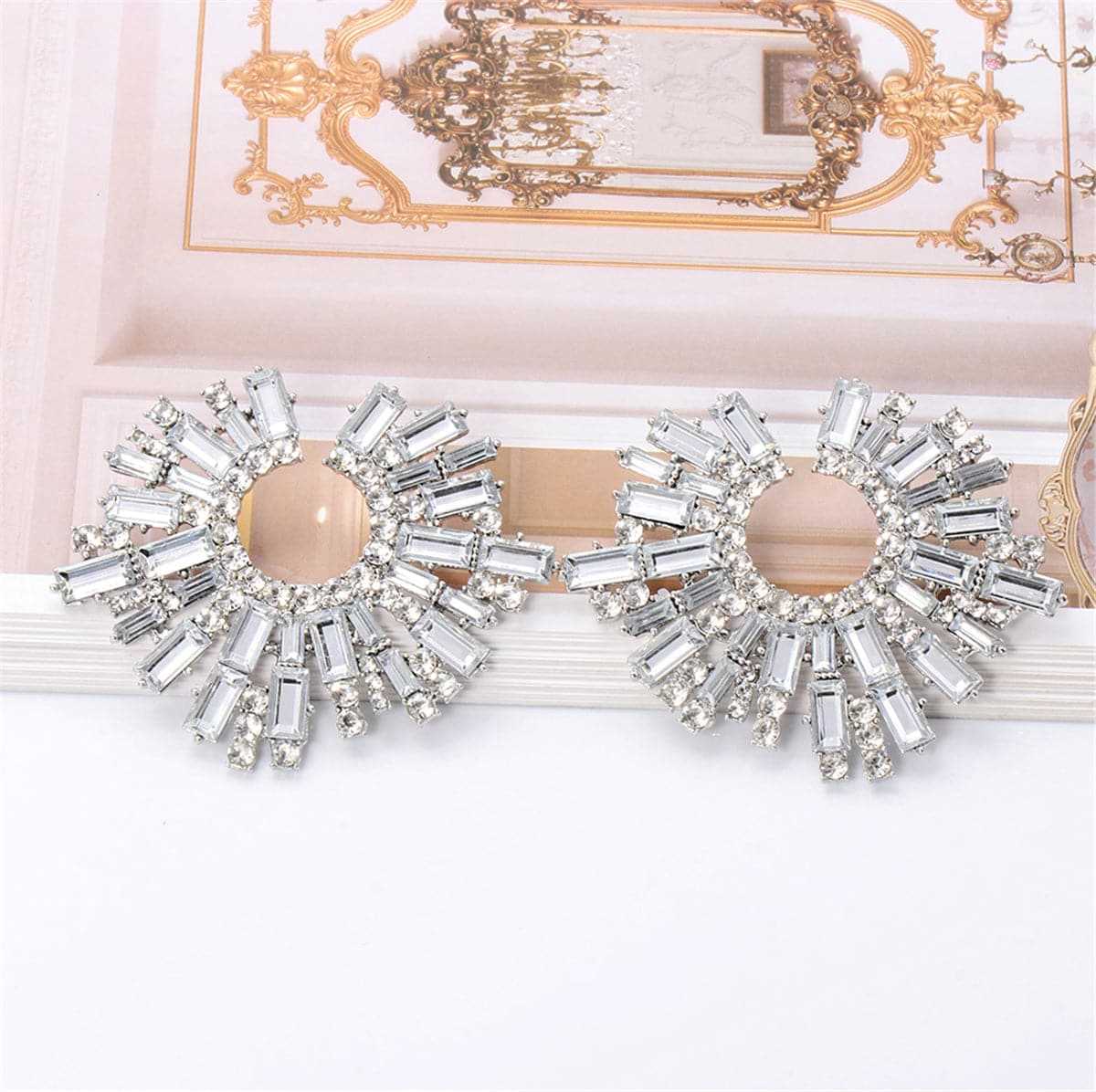 Cubic Zirconia & Silvertone Abstract Stud Earrings