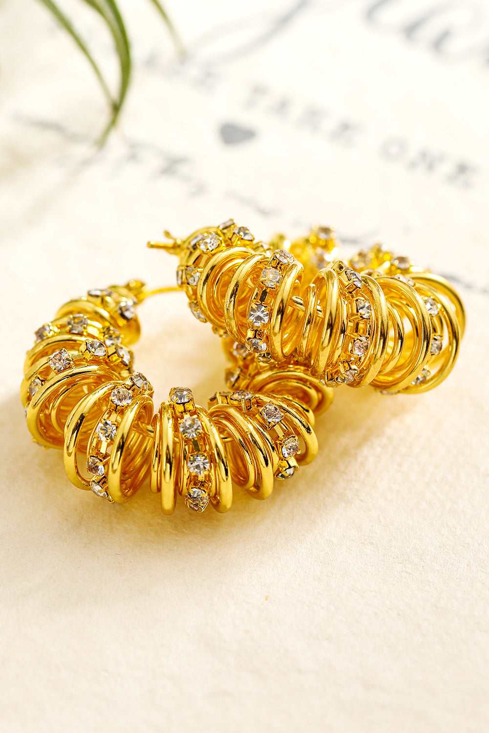 Threaded Pear White Rhinestone Spiral Earrings