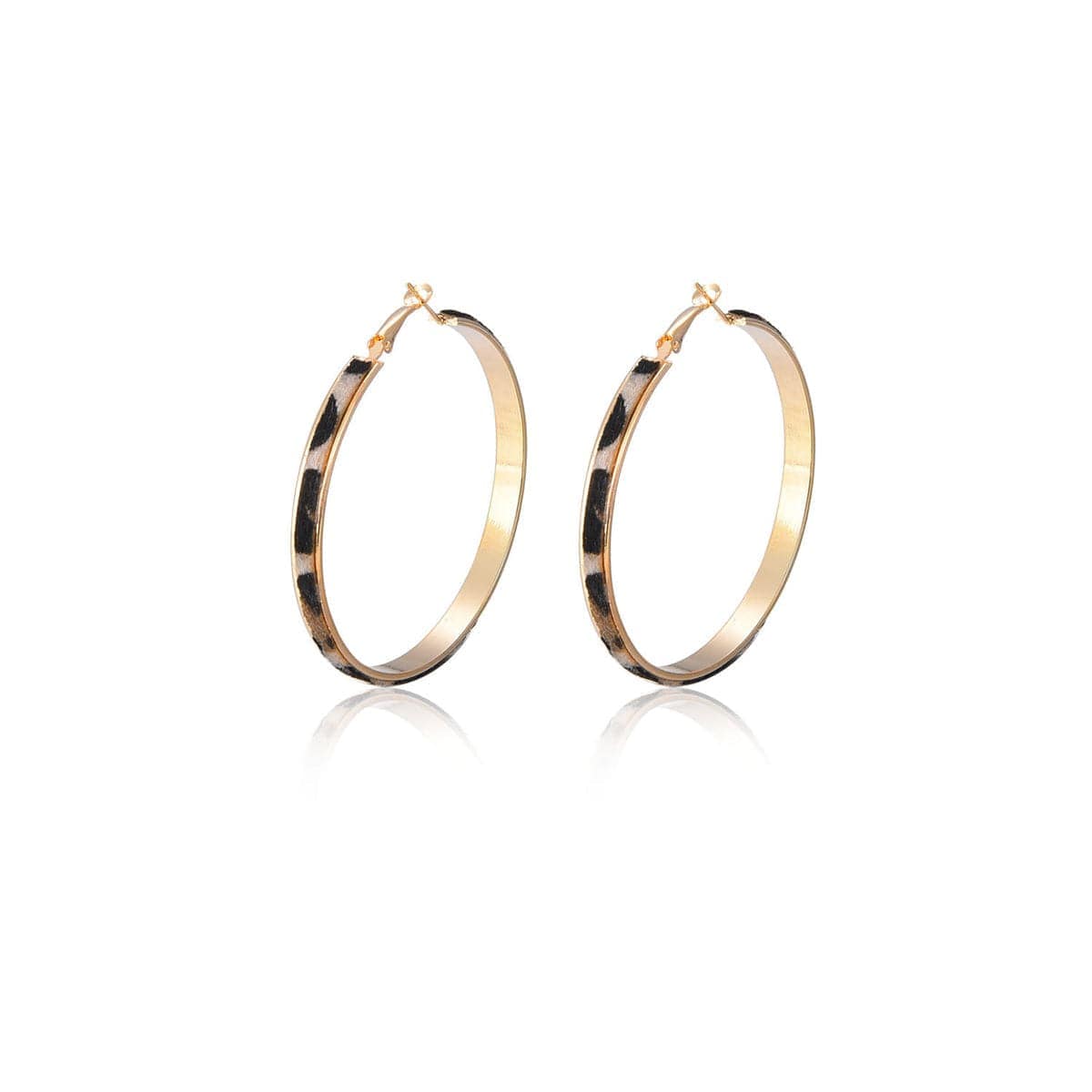 Tan & Goldtone Leopard Hoop Earrings