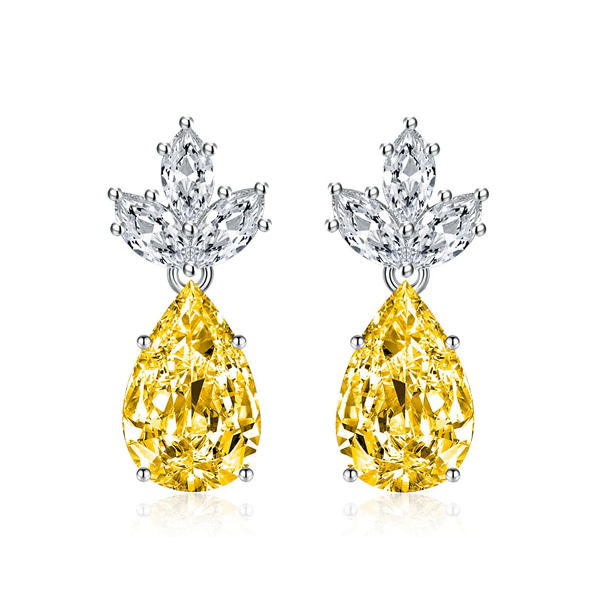 Yellow Crystal & Silvertone Pineapple Drop Earrings