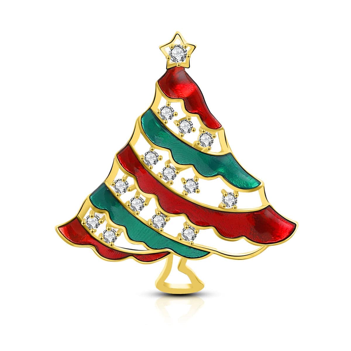 Cubic Zirconia & Enamel Goldtone Christmas Tree Brooch