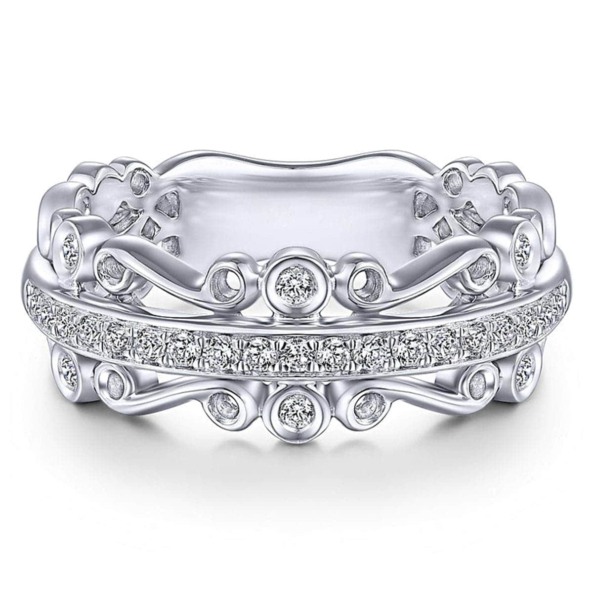 Cubic Zirconia & Silvertone Filigree Channel Band