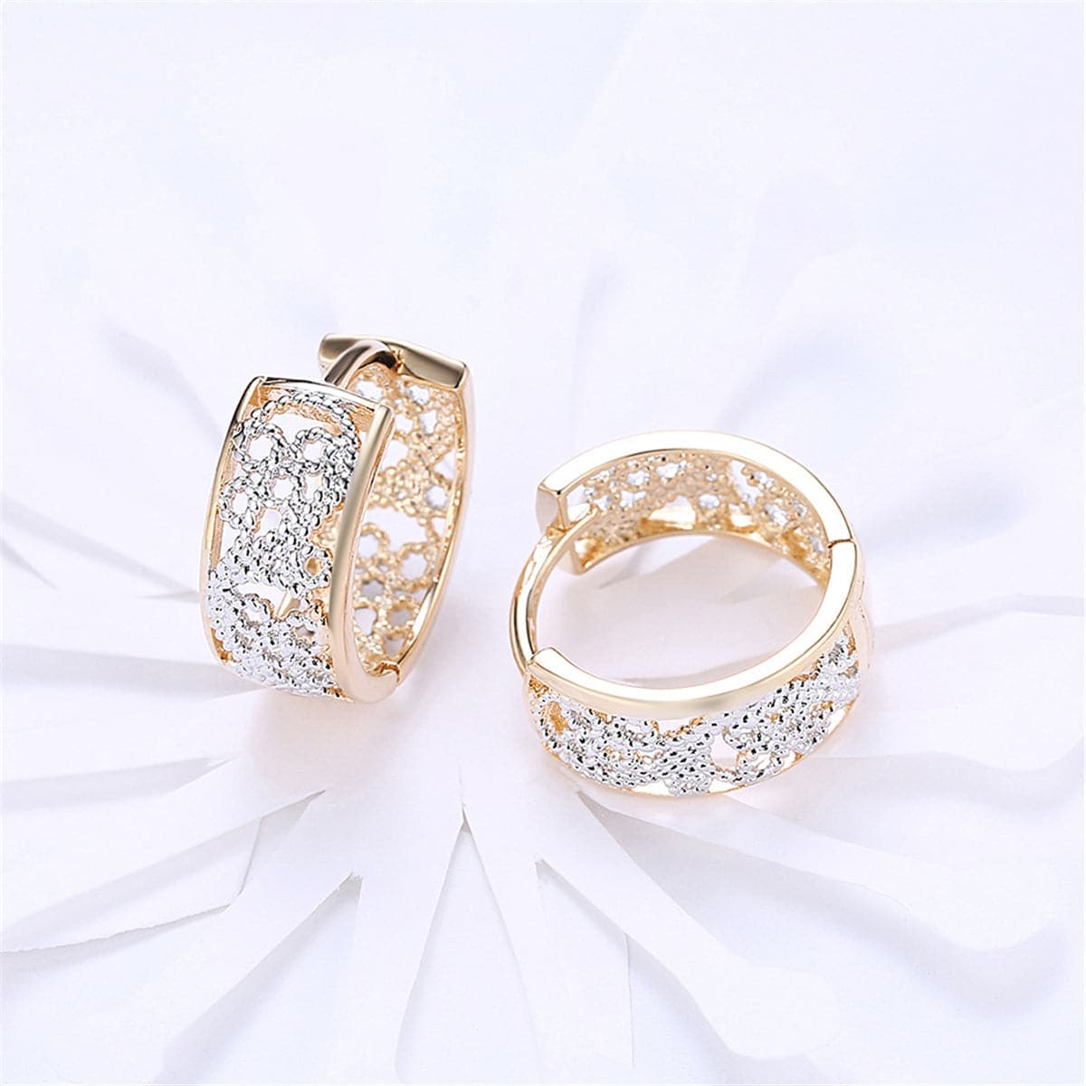 Two-tone Embossed Cutout Huggie Earrings