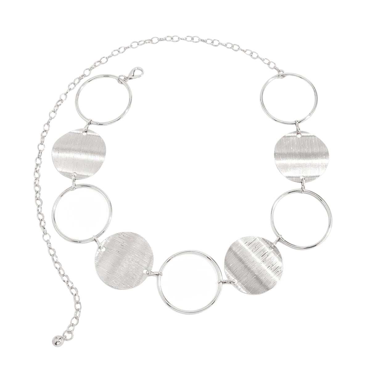 Silvertone Textured & Open Circular Charm Waist Chain