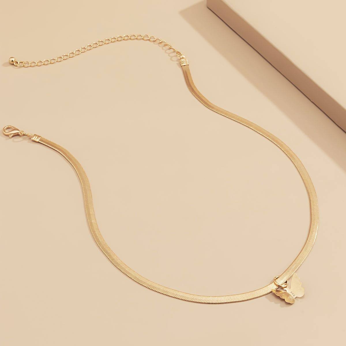 Goldtone Butterfly Snake Chain Choker Necklace