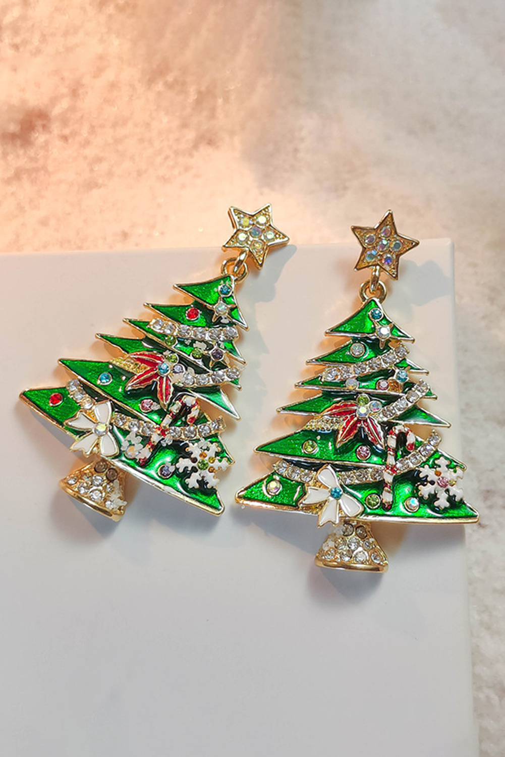 Threaded Pear Anne Star Christmas Tree Earrings