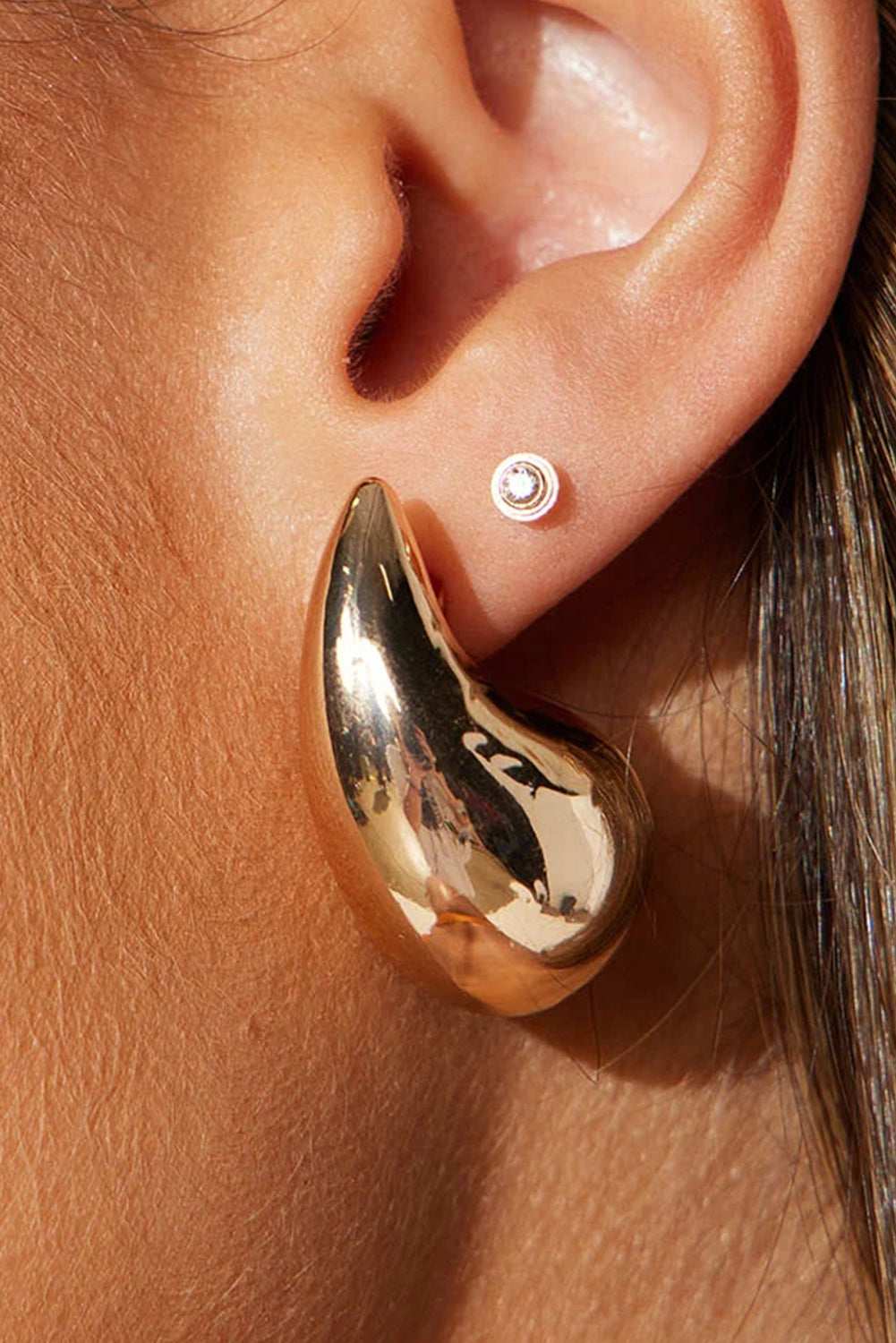 Threaded Pear Gold Teardrop Plated Alloy Stud Earrings